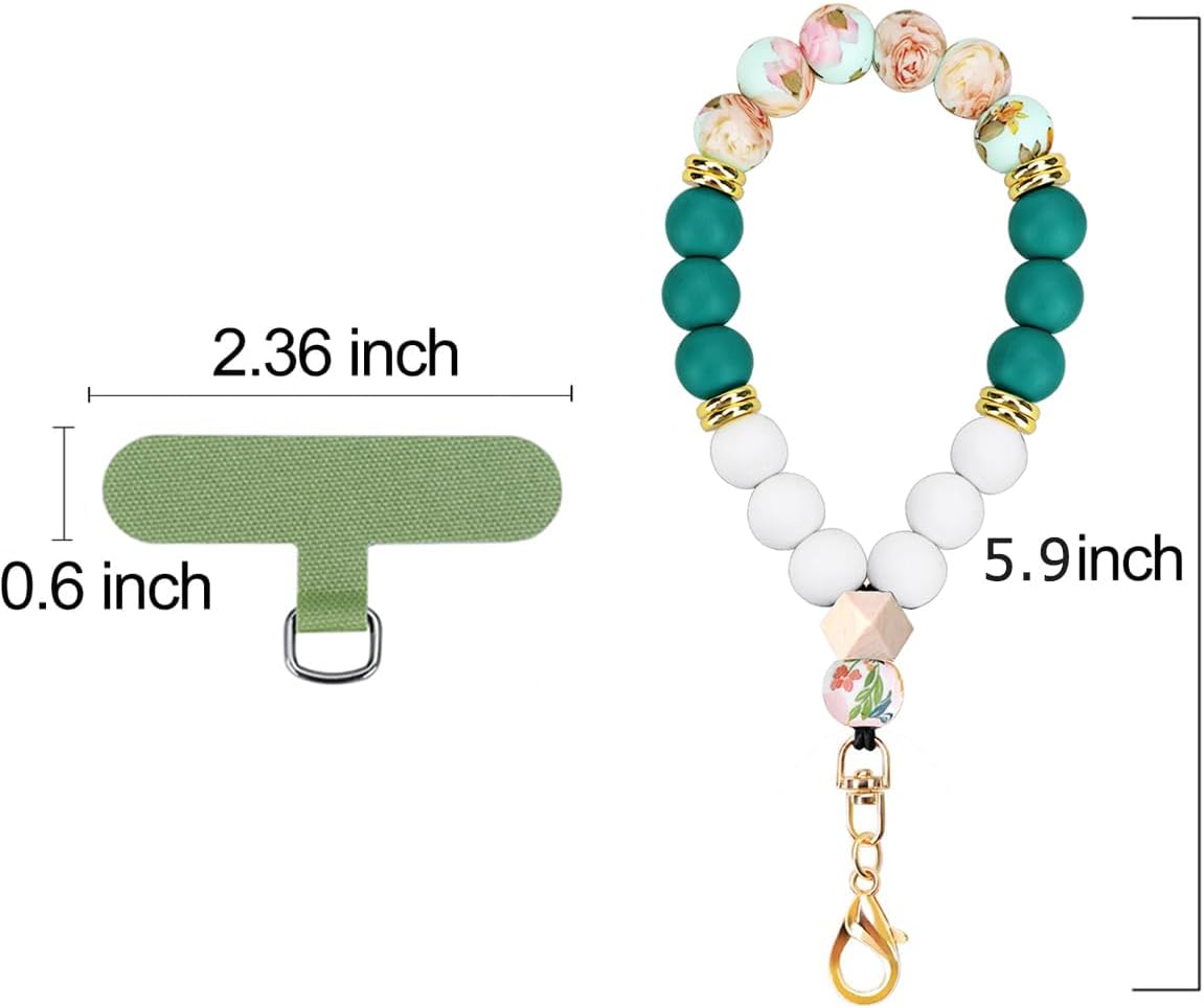 Marble Silicone Beaded Phone Wrist Strap, Cellphone Lanyard with Tether Tab, Elastic Hands-Free Wristlet Bracelet