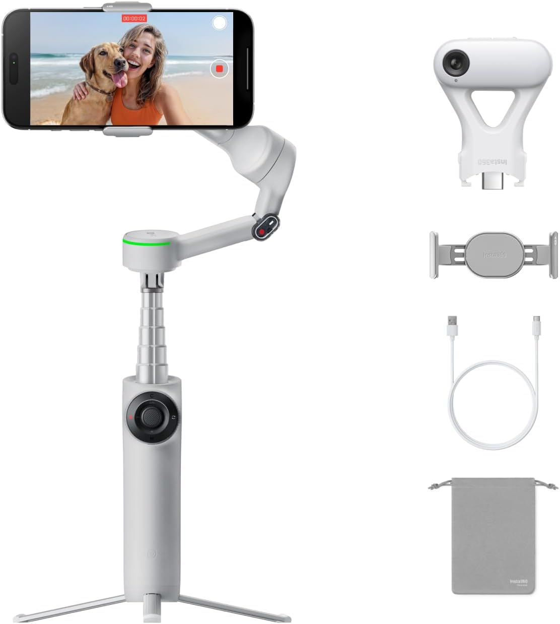 Insta360 Flow 2 Pro Grey - Foldable AI Phone Gimbal, iPhone Native Tracking in 200+ iOS Apps, Multi-Person Tracking, 360º Pan Tracking, Built-In Tripod/Selfie Stick, iPhone/Android Portable Stabilizer