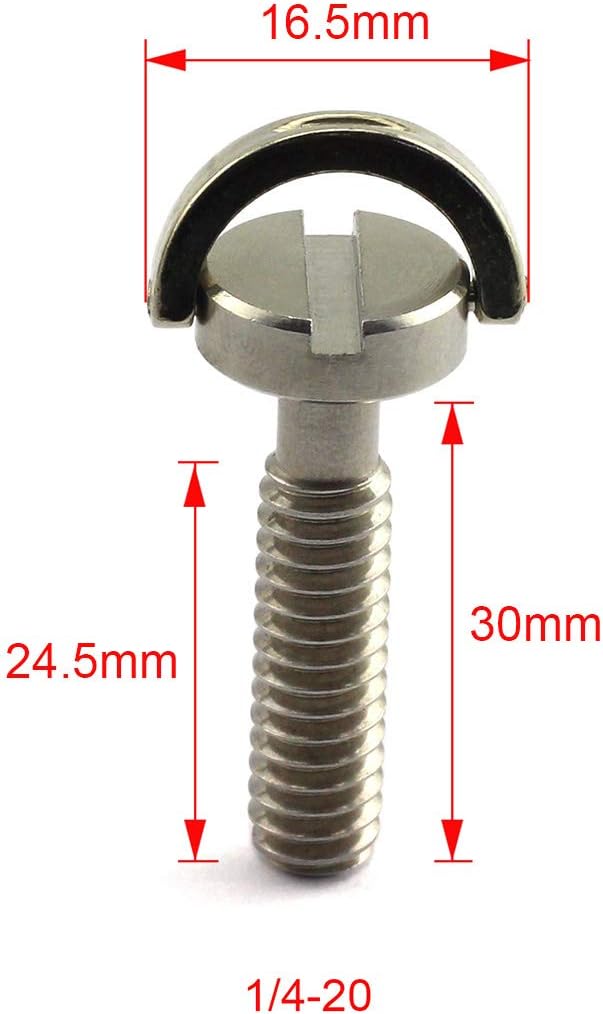 HJ Garden 2pcs 1/4-20 Thread D-Ring Stainless Steel Camera Fixing Screws for Camera Tripod Monopod QR Plate,D Shaft Quick Release Plate Mounting Screw 30mm Length