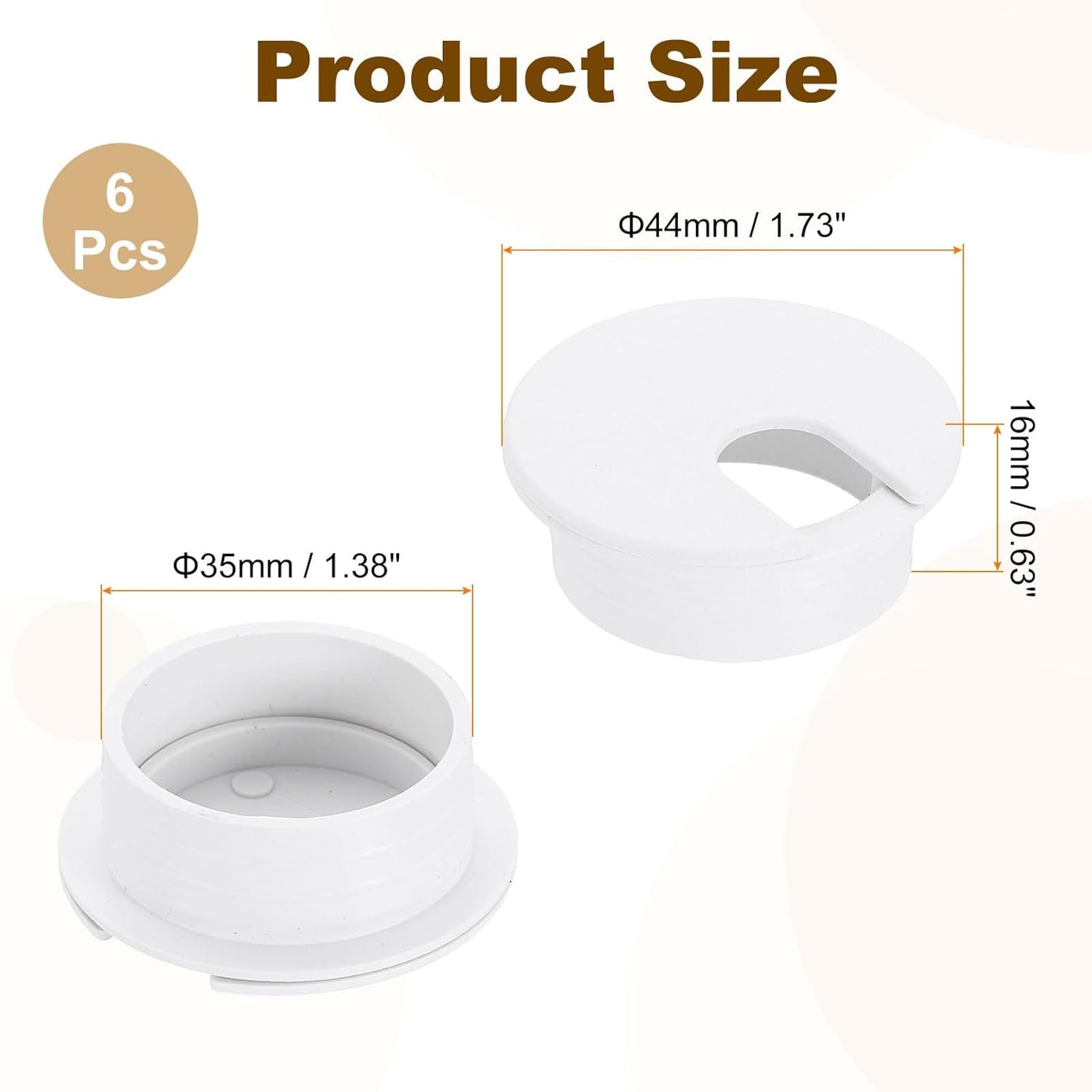 uxcell 6 Pcs 35mm (1.38 Inch) Desk Grommet, Plastic Cable Hole Cover, Wire Cord Cable Organizer for Home Office Computer Desk Cabinet, White