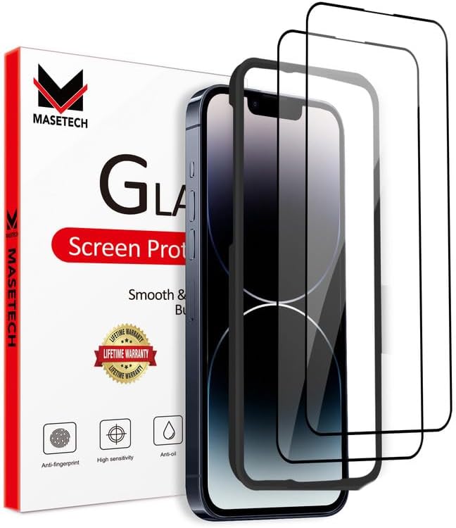 iPhone 14/13/13 Pro Screen Protector Tempered Glass and Installation Tool Compatible with Apple 2022 (2 Pack)