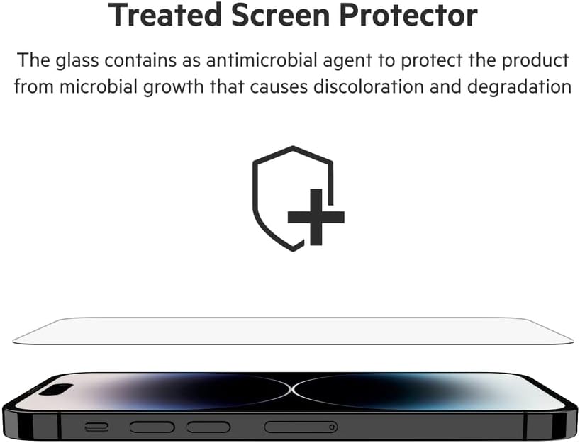 Belkin TemperedGlass iPhone 14 Pro Screen Protector - iPhone 14 Pro Accessories - Easy Application With Installation Guide Tray - Tempered Glass Antimicrobial Screen Protector - 9H Hardness Tested