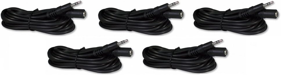 Five Pack of YCS Basics 12 Foot 3.5mm Headphone Extension Cables Male/Female