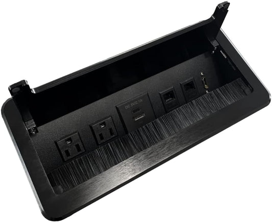 ZESHAN Cable Cubby Conference Table Power Box with 45 Degree Angle Convenient Plug-in Socket, Power Fully Enclosed Bottom Box Power Socket, USB, HDMI, RJ45