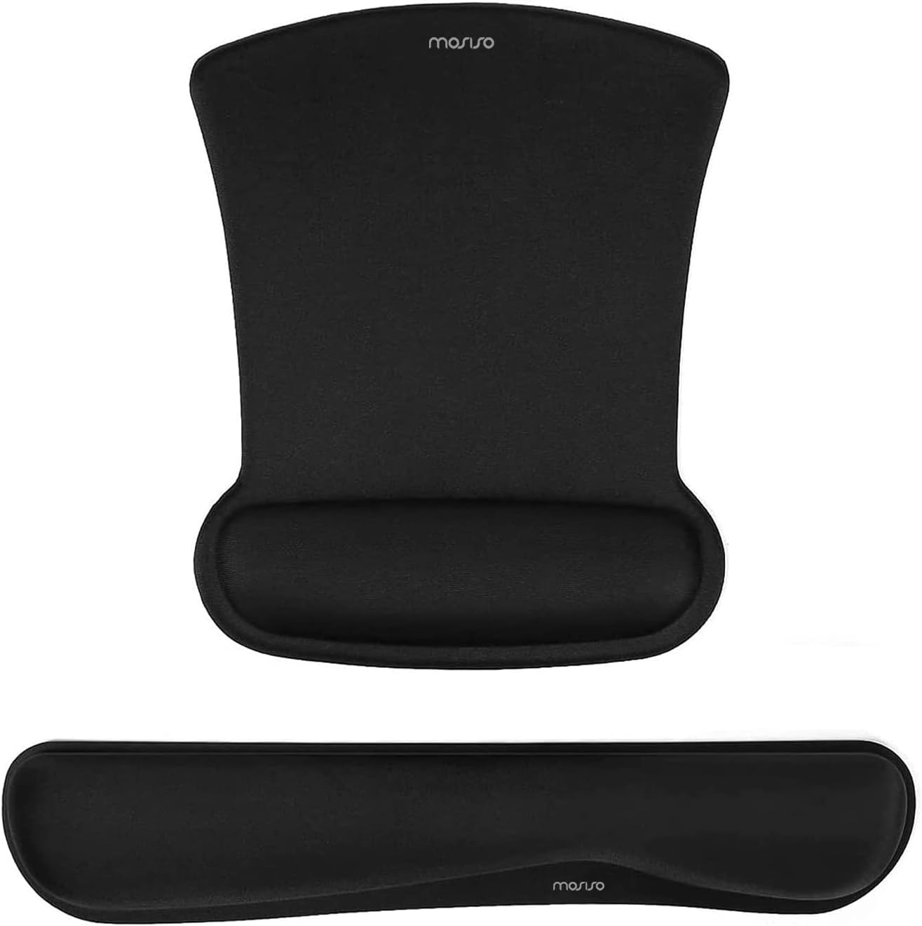 MOSISO Wrist Rest Support for Mouse Pad & Keyboard Set, Ergonomic Mousepad Non-Slip Base Home/Office Pain Relief & Easy Typing Cushion with Neoprene Cloth & Raised Memory Foam, Black