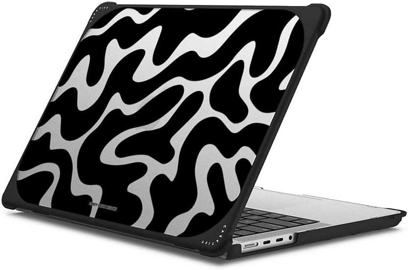 CASETiFY Bounce MacBook Pro 16-inch (M3/M4) Case [Enhanced Protective Corner Design/Ventilation Cutouts/Anti-Slip Grip] - Black Abstract Shapes by Corey Paige Designs - Clear Black