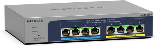 NETGEAR 8-Port Ultra60 PoE Multi-Gigabit Ethernet Easy Smart Managed Switch (MS108EUP) - Managed, with 4 x PoE++ and 4 x PoE+ @ 230W, Desktop or Wall Mount, and Limited Lifetime Protection