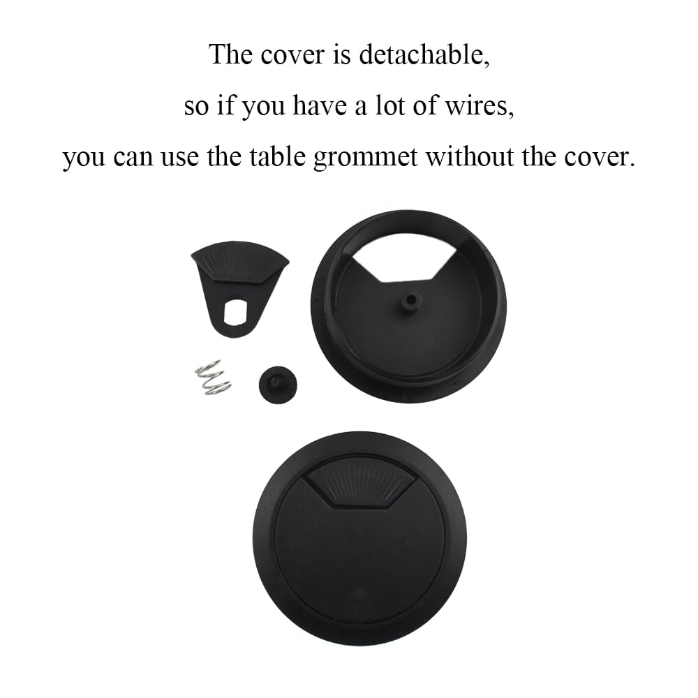 HAHIYO 2Pcs 2Inch/50mm Black ABS Plastic Sector-shaped Desk Grommet Wire Grommet Cable Management Cord Hole Cover Desk Wire Hole Insert Wire Organizer for Computer Office Home School Equipment Systems