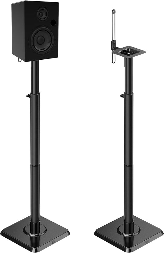 Mounting Dream Black Alloy Steel Speaker Stands, Height Adjustable Bookshelf Speaker Stand Pair, Universal Fit, 11 lbs Capacity, Set of 2 for Bose Polk JBL Sony Yamaha - 42" Max Height