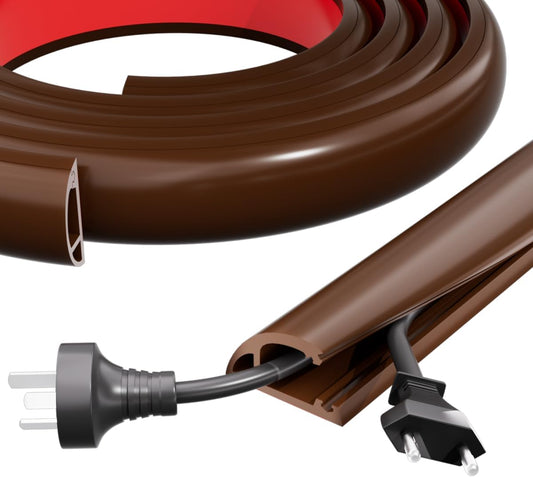 10FT Side-Open Extension Cord Covers for Wires on Floor,Silicone Power Cable Protector Cord Hider Management Strip,Hide Electric Wire on Carpet,Chord Runner Protective Safety Wiremold,Brown
