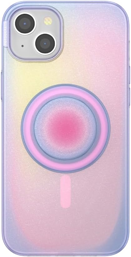 PopSockets iPhone 15 Plus Case with Round Phone Grip Compatible with MagSafe, Phone Case for iPhone 15 Plus, Wireless Charging Compatible - Aura
