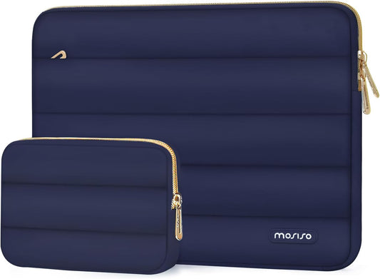 MOSISO 15-15.6 inch Laptop Case, 16 inch Puffy Laptop Sleeve Compatible with MacBook Pro 16, HP Dell ASUS Acer Toshiba Lenovo Notebook Computer, Polyester Horizontal Bag with Small Case, Navy Blue
