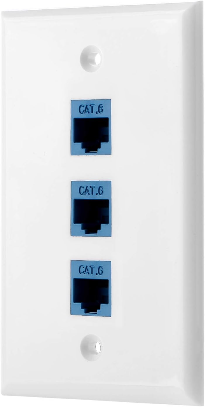 Cat6 Keystone Ethernet Wall Plate Female to Female - White (3 Port)