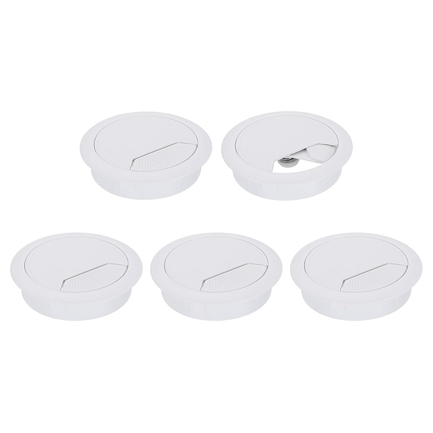 uxcell 5 Pcs 60mm (2.36 Inch) Desk Grommet, Plastic Cable Hole Cover, Wire Cord Cable Organizer for Home Office Computer Desk Cabinet, White