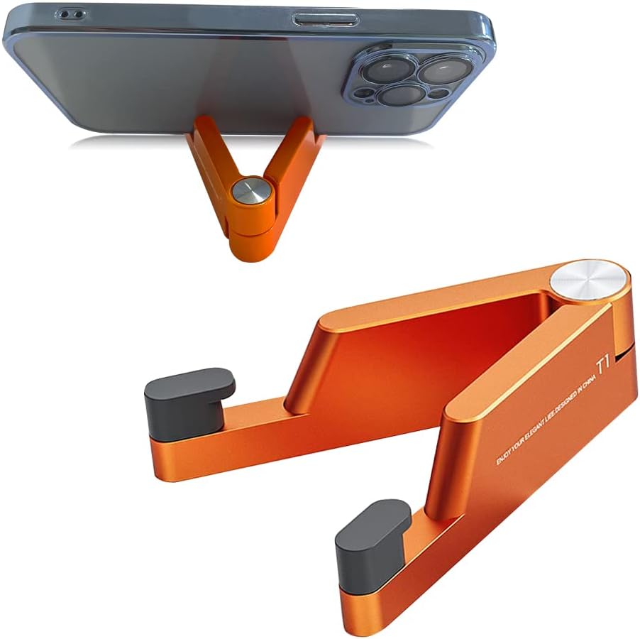 MONEER Cell Phone Stand, Phone Stand for Desk, Foldable & Portable iPhone Stand, Cell Phone Holder Desk Compatible with All Mobilephone, iPhone, iPad mini, Tablet 4-10.5" (Orange)