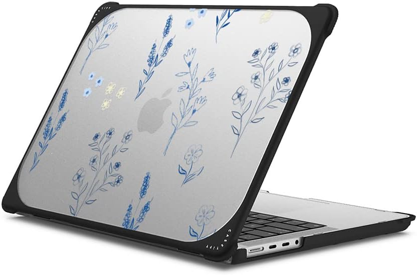 CASETiFY Bounce MacBook Pro 16-inch (M3/M4) Case [Enhanced Protective Corner Design/Ventilation Cutouts/Anti-Slip Grip] - Small Blue Flowers - Clear Black