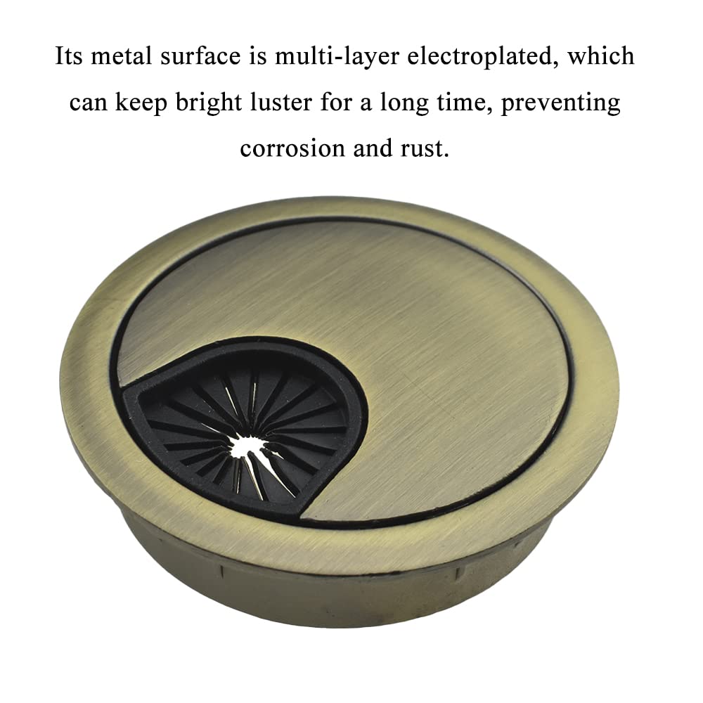 HAHIYO 2Pcs 2Inch/50mm Bronze Zinc Alloy Desk Grommet Wire Grommet Cable Management Cord Hole Cover Desk Wire Hole Insert Wire Organizer for Computer Office Home School Equipment Systems