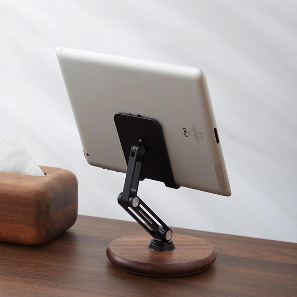 iPhone Stand for Desk, Phone Stand Adjustable Foldable, Cell Phone Holder 360 ° Rotation, Compatible with iPhone 16 15 14 13 12 11 Pro Xs Xs Samsung Galaxy Tablets All Phones, Walnut