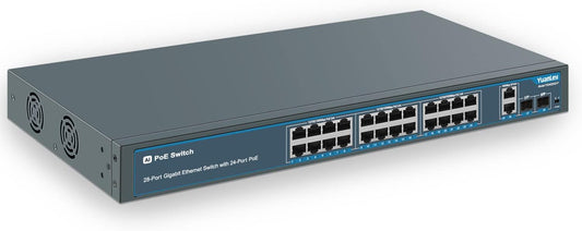 24 Port Gigabit Ethernet PoE Switch with 2 Uplink Gigabit Port & 2 SFP Port, YuanLey Unmanaged 24 Port PoE+ Network Switch, Rackmout, Build in 400W Power, Support 802.3af/at, Plug and Play