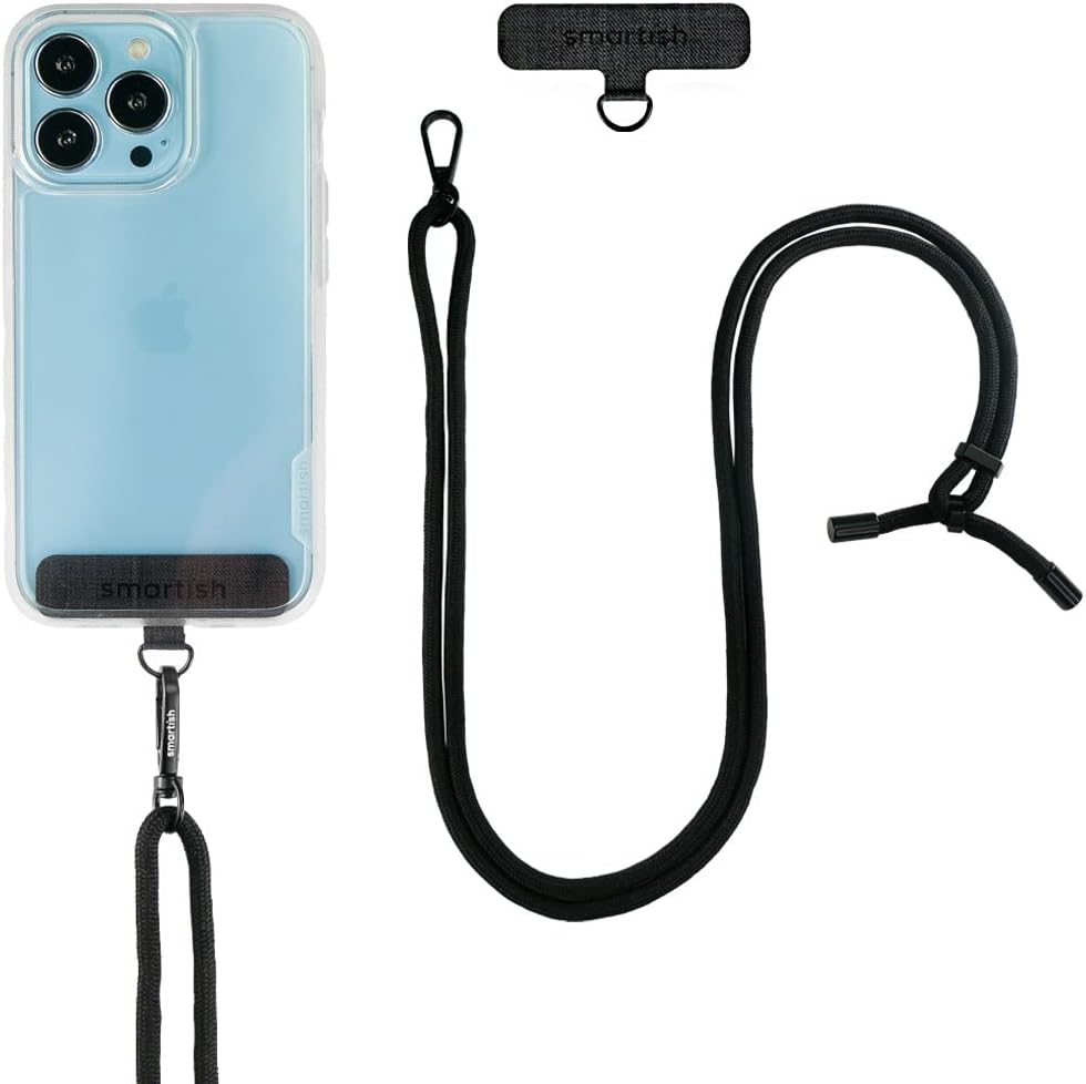 Smartish Phone Lanyard - Case Clinger - Universal iPhone Holder w/Detachable Crossbody Shoulder Neck Strap Gift for Women/Girls for Phone Cases iPhone, Galaxy, Pixel- Adjustable Black Rope Strap