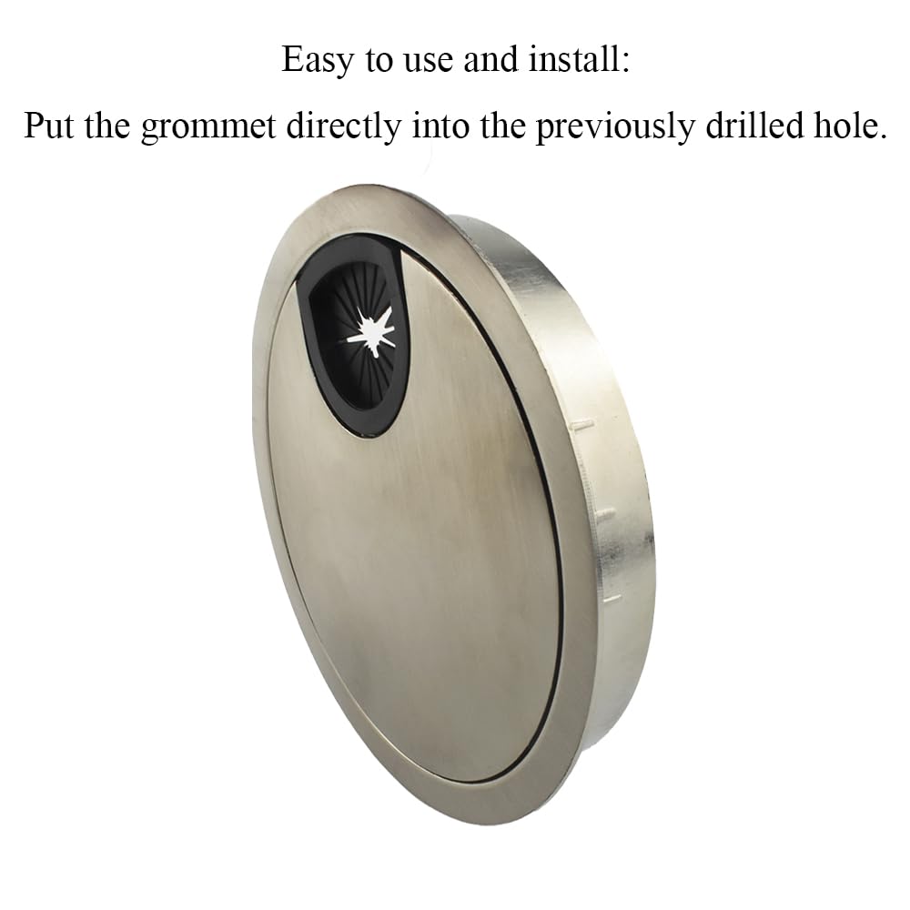 HAHIYO 1Pcs 3.15Inch/80mm Brushed Silver Zinc Alloy Desk Grommet Wire Grommet Cable Management Cord Hole Cover Desk Wire Hole Insert Wire Organizer for Computer Office Home School Equipment Systems