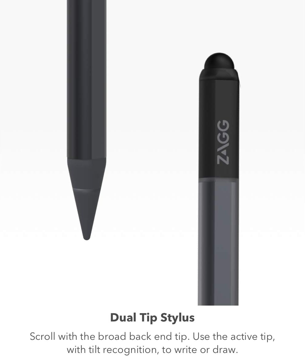 ZAGG Pro Stylus with Active & Capacitive Tips, Palm Rejection, Tilt Recognition, Instant Bluetooth Pairing, Compatible with iPad Pro 11/12.9 (3,4, & 5 Gen)/Air 10.9/iPad 10.2/9.7/Mini 5