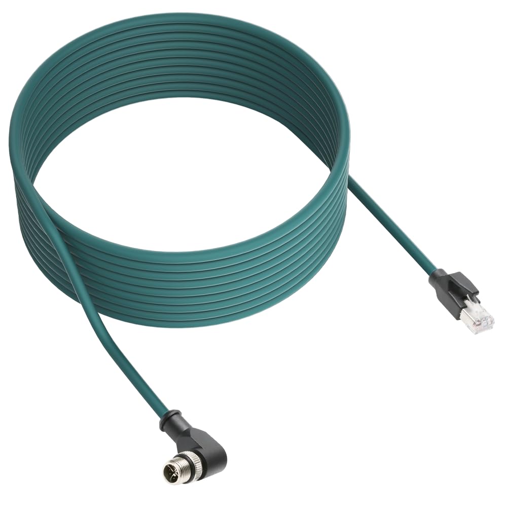 Alvin's Cables M12 X-Code 8 Pin Male to RJ45 Ethernet Cable for Cognex Keyence Camera, High-Flex Cat6a Cable for Industrial Automation, Fieldbus Module, Robotics, Right Angle 16.4ft/5m Green