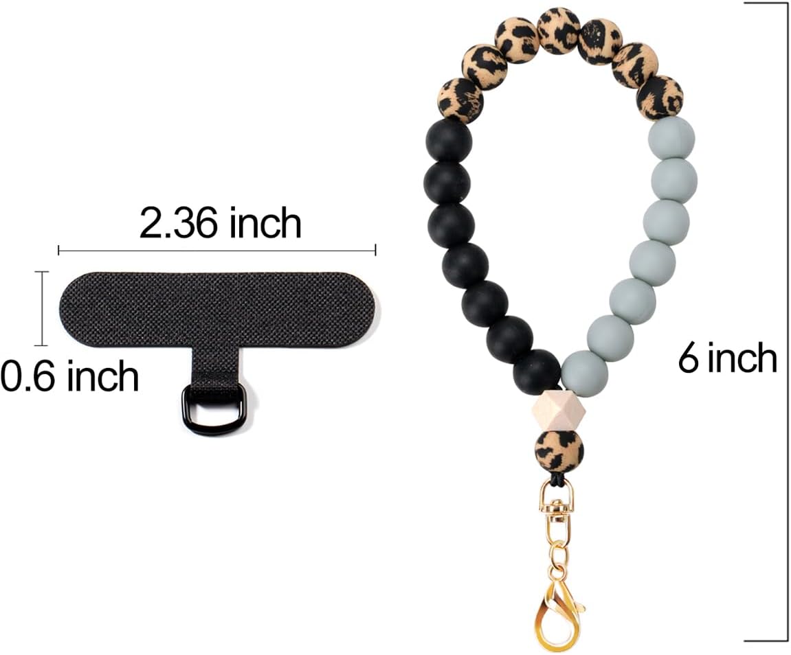Marble Silicone Beaded Phone Wrist Strap, Cellphone Lanyard with Tether Tab, Elastic Hands-Free Wristlet Bracelet