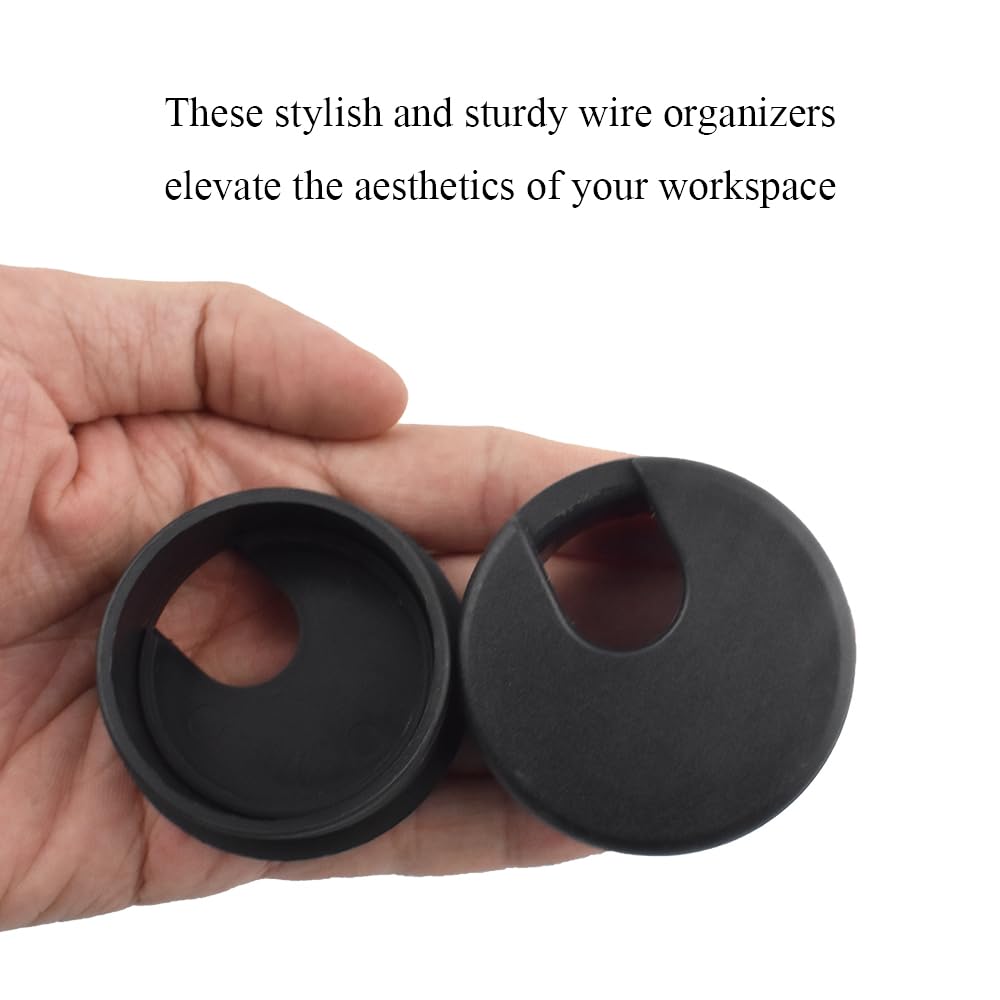 HAHIYO 2Pcs 1.77Inch/45mm Black ABS Plastic U-Shaped Desk Grommet Wire Grommet Cable Management Cord Hole Cover Desk Wire Hole Insert Wire Organizer for Computer Office Home School Equipment Systems