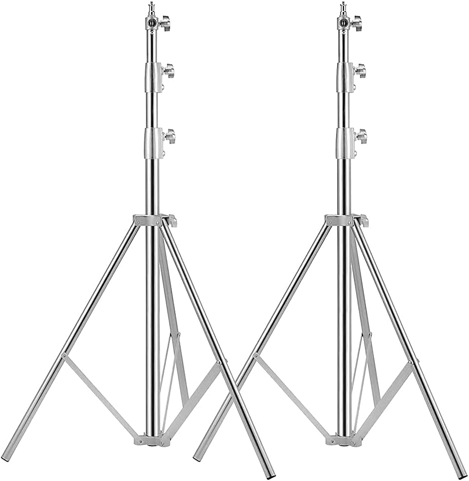 Stainless Steel Light Stand Photography, Spring Cushioned Heavy Duty Tripod Stand, 9.5ft/2.8m, 2 Packs Professional Photography Studio Stands