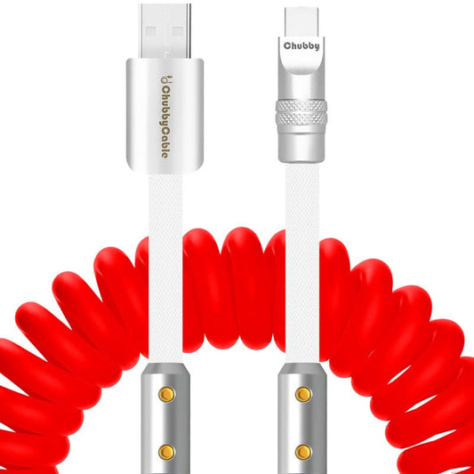 chubbycable Colorblock Chubby - Spring Braided Silicone Charge Cable Coiled USB C Cable Fast Charging Type C Charger Cord for Car, Red+White, USB-A to Type-C, 2.29FT-3.6FT