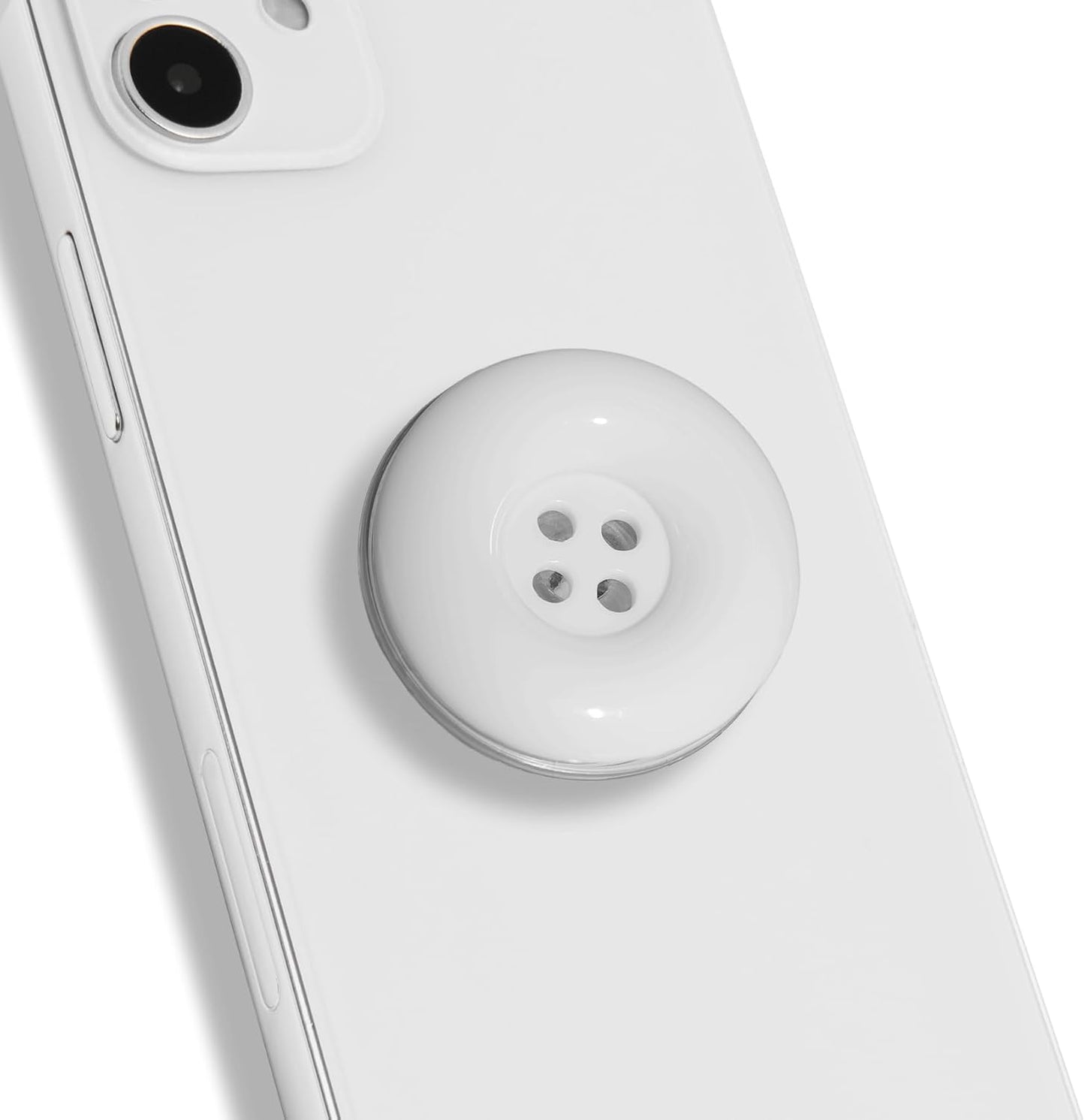 Solid Color Button Phone Grip – Minimalist Design, Durable and Lightweight, Grip and Stand for Smartphones (White, Adhesive Type)