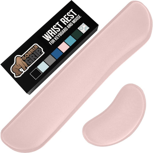 GORILLA GRIP Silky Gel Memory Foam Wrist Rest for Computer Keyboard, Mouse, Ergonomic Design for Typing Pain Relief, Desk Pads Support Hand Arm Mousepad Rests, Stain Resistant, 2 Piece Pad, Light Pink