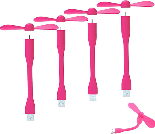 Mini USB Fan, Portable Pocket Fan USB-A Powered Little Cooler, Quiet Operation, for Home Office Car Outdoor Travel- 4 Pack (Pink)