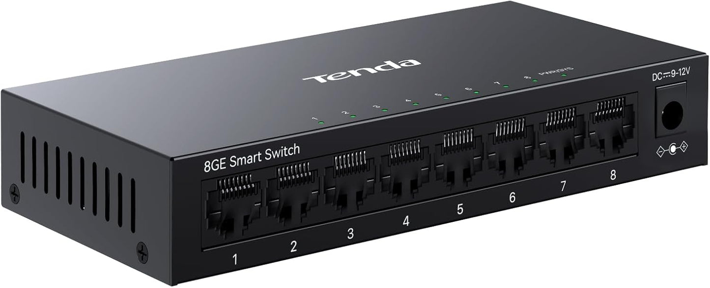 Tenda TEG208E 8 Port Managed Gigabit Switch, Easy Smart Managed, Base-T Ports, Desktop/Wall-Mount, VLAN/IGMP/LAG/QoS, 16Gbps Switching Capacity, Fanless Metal Design