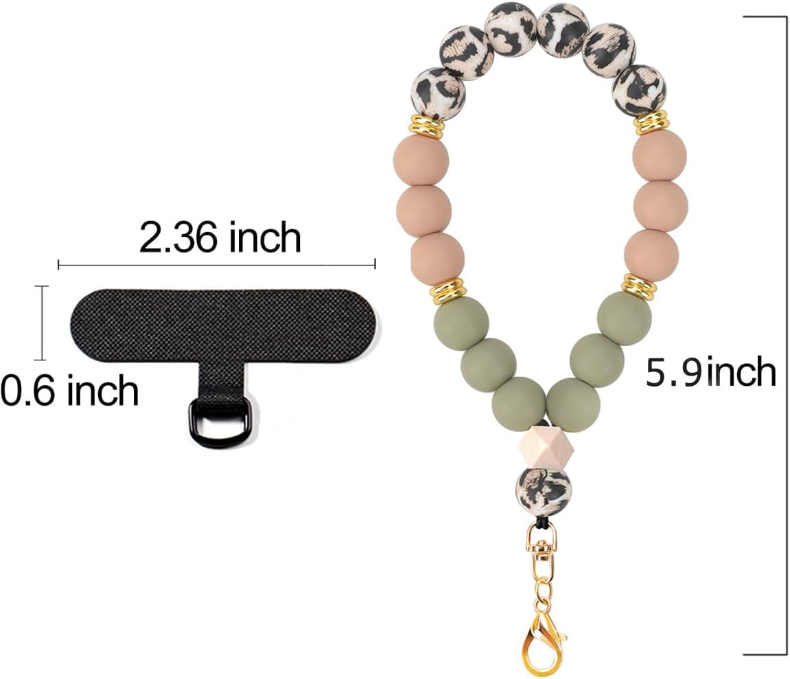 Marble Silicone Beaded Phone Wrist Strap, Cellphone Lanyard with Tether Tab, Elastic Hands-Free Wristlet Bracelet