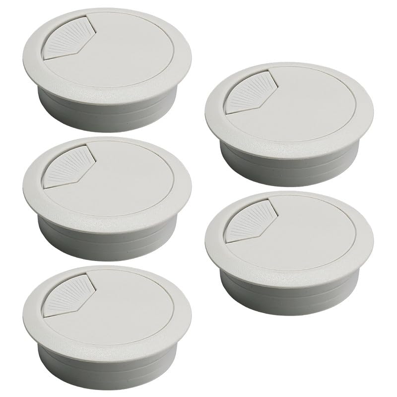 5 Pcs Desk Grommet 2-1/16" / 53 mm, Desk Cord Hole Cover, Cable Grommet ABS Plastic, Desk Hole Grommet for Home & Office Pc, Detachable Adjustable Cable Cord Organizer-Light Grey