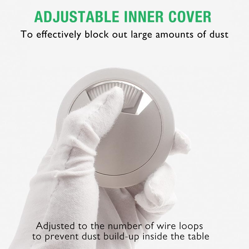 2 Pcs Desk Grommet 2" / 50 mm, Desk Cord Hole Cover, Cable Grommet ABS Plastic, Desk Hole Grommet for Home & Office Pc, Detachable Adjustable Cable Cord Organizer-Silvery