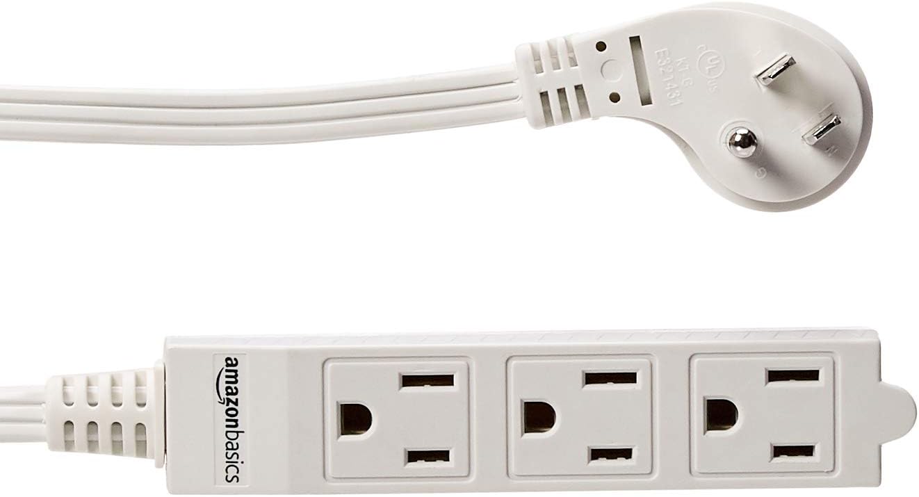 Amazon Basics Rectangular Indoor Extension Cord Power Strip, 3-Prong, Flat Plug, Grounded - 13 Amps, 1625 Watts, 125 VAC - 2-Pack, 6 ft, White