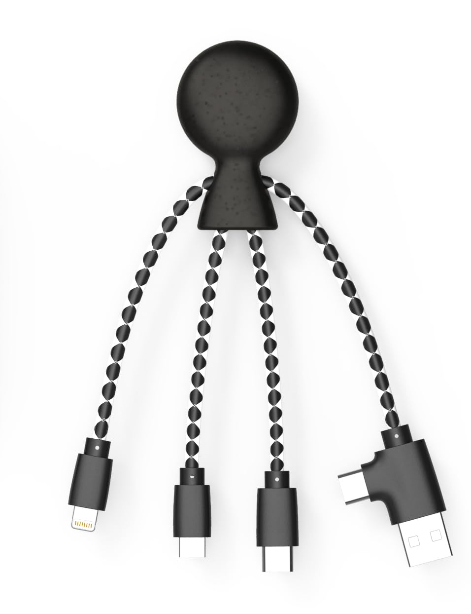Mr Bio 4 in 1 Multi USB Cable Octopus Design Black - Universal Recycled Plastic Charger - USB Plug - USB-C - Lightning - Micro USB for Universal Smartphone