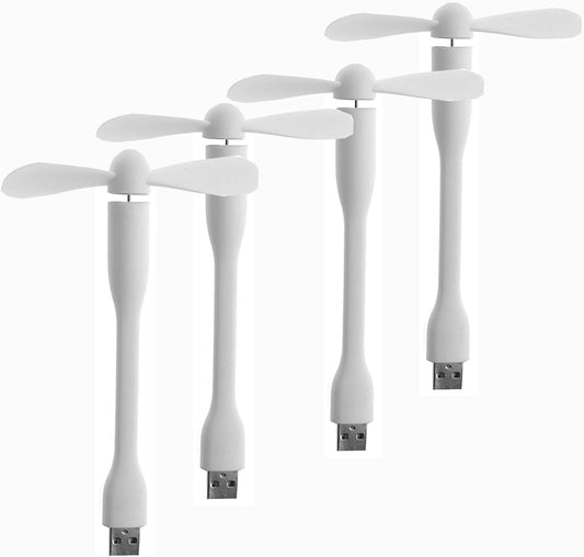 Mini USB Fan, Portable Pocket Fan USB-A Powered Little Cooler, Quiet Operation, for Home Office Car Outdoor Travel- 4 Pack (White)