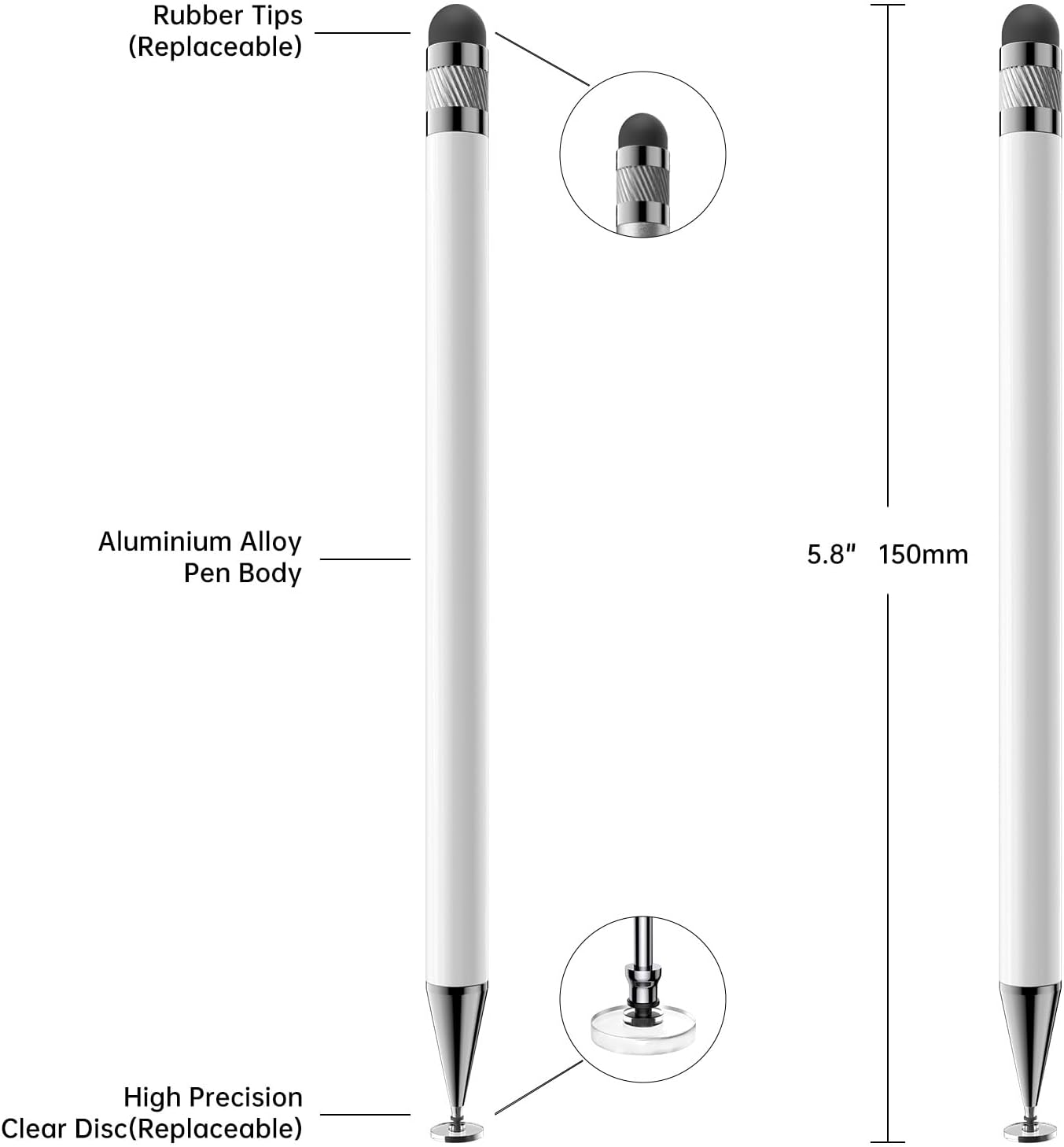 Bopomofo Stylus (5 Pcs), 2-in-1 Stylus Pen for Touchscreen, High Precision and Sensitivity, Suitable for iPhone/ipad/Android Tablets, Compatible with All Touch Screens,White