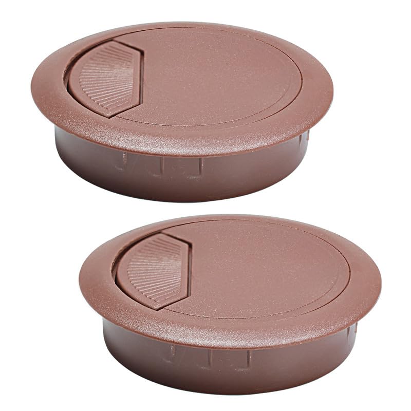 2 Pcs Desk Grommet 2-3/8" / 60 mm, Desk Cord Hole Cover, Cable Grommet ABS Plastic, Desk Hole Grommet for Home & Office Pc, Detachable Adjustable Cable Cord Organizer-Reddish Brown