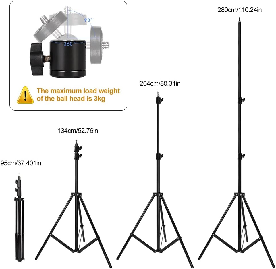 Heavy Duty Light Stand 9.5 Feet/2.8 Meters Adjustable Spring Cushioned Metal Photography Tripod Stand for Photo Studio Speedlight, Ring Light, Photographic Equipments Thickening Flash Stand