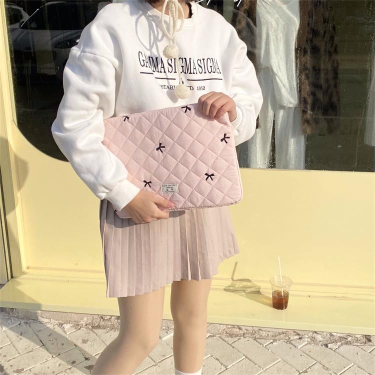 Cute Bow Graphic Carrying Laptop Bag Y2K Preppy Laptop Sleeve Case Bag Kawaii Pad Computer Protect Case Pouch (15-15.6 inch,Pink)