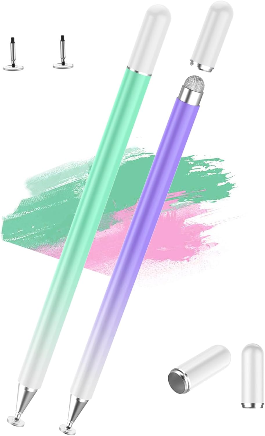 Stylus Pens for Touch Screens(2PCS), High Precision Magnetic Disc Universal Stylus Pen for iPad, 2-in-1 iPad Pen Compatible with iPhone/Pad/Android Tablets and Most Touch Screen(Green/Purple)