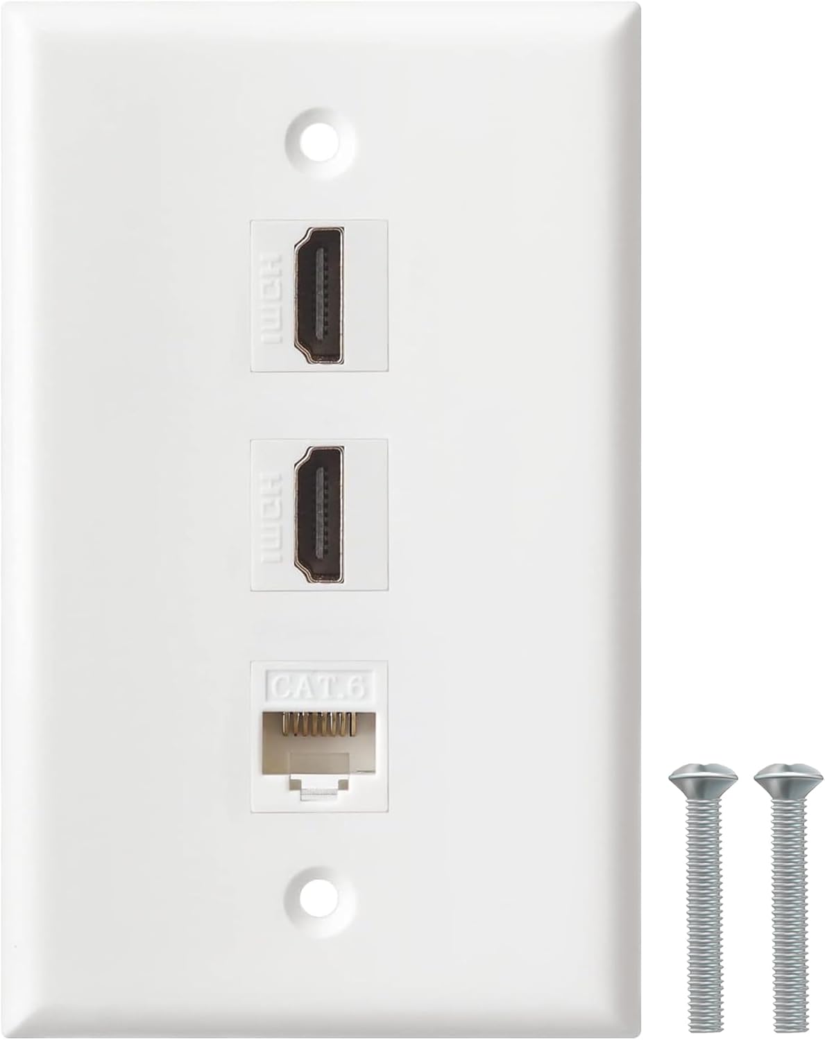 HDMI Ethernet Wall Plate - 2 Port 4K HDMI Keystone, 1 Port Cat6 Keystone Wall Plate Female to Female-White