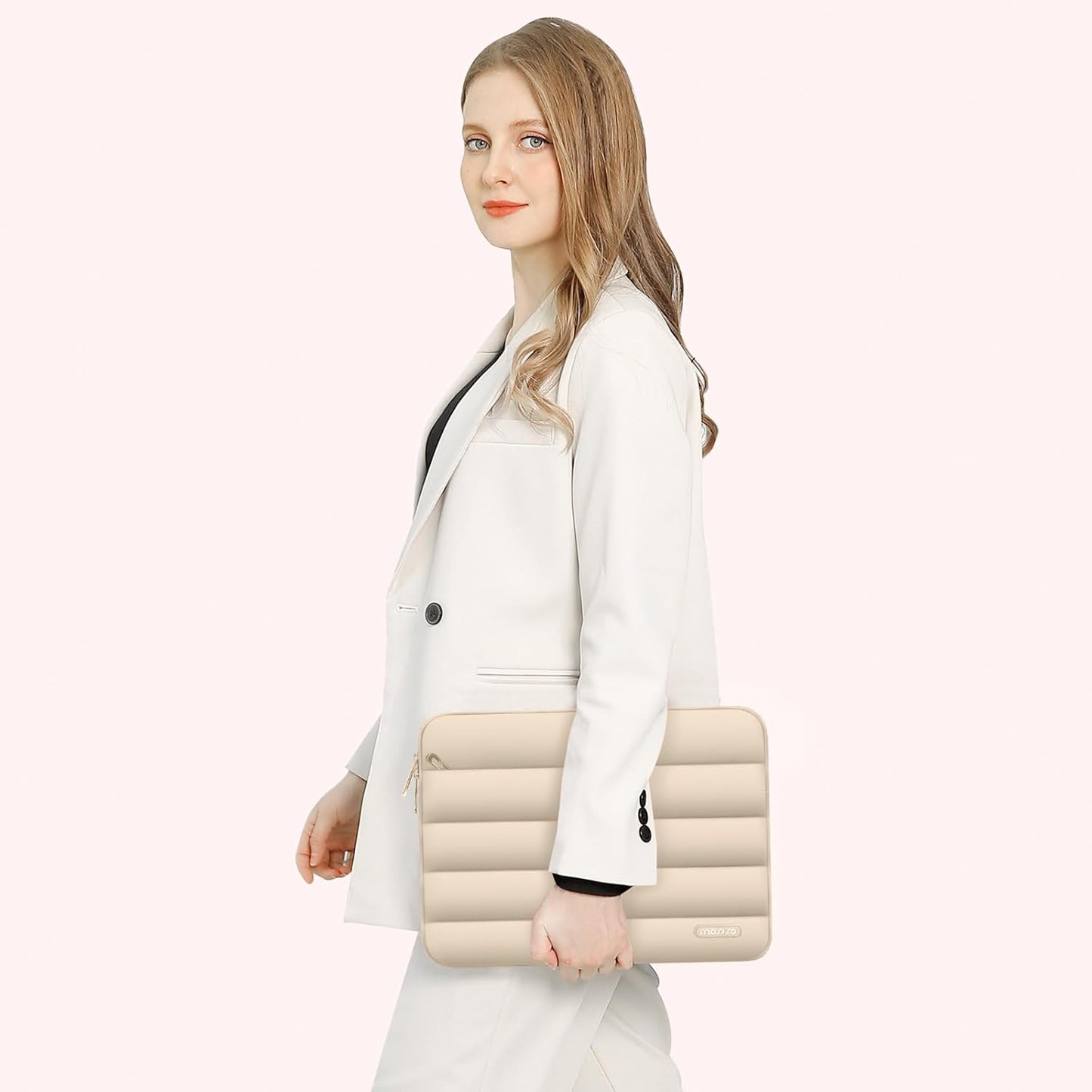 MOSISO 15-15.6 inch Laptop Case, 16 inch Puffy Laptop Sleeve Compatible with MacBook Pro 16, HP Dell ASUS Acer Toshiba Lenovo Notebook Computer, Polyester Horizontal Bag with Small Case, Apricot