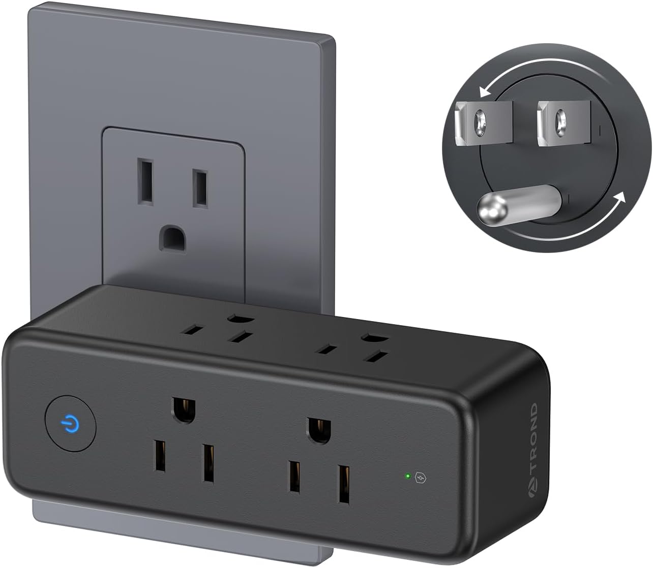 TROND Outlet Extender Surge Protector - 6 AC Outlet Splitter with 360° Rotating Plug, 1440J Multi Plug Expander, 3 Way Swivel Plug Extension Outlet, Wall Adapter for Bathroom Kitchen Travel, Black