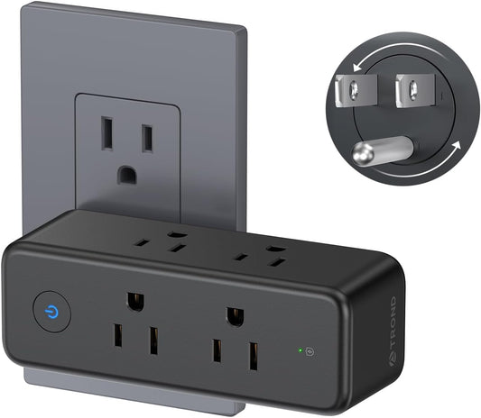 TROND Outlet Extender Surge Protector - 6 AC Outlet Splitter with 360° Rotating Plug, 1440J Multi Plug Expander, 3 Way Swivel Plug Extension Outlet, Wall Adapter for Bathroom Kitchen Travel, Black
